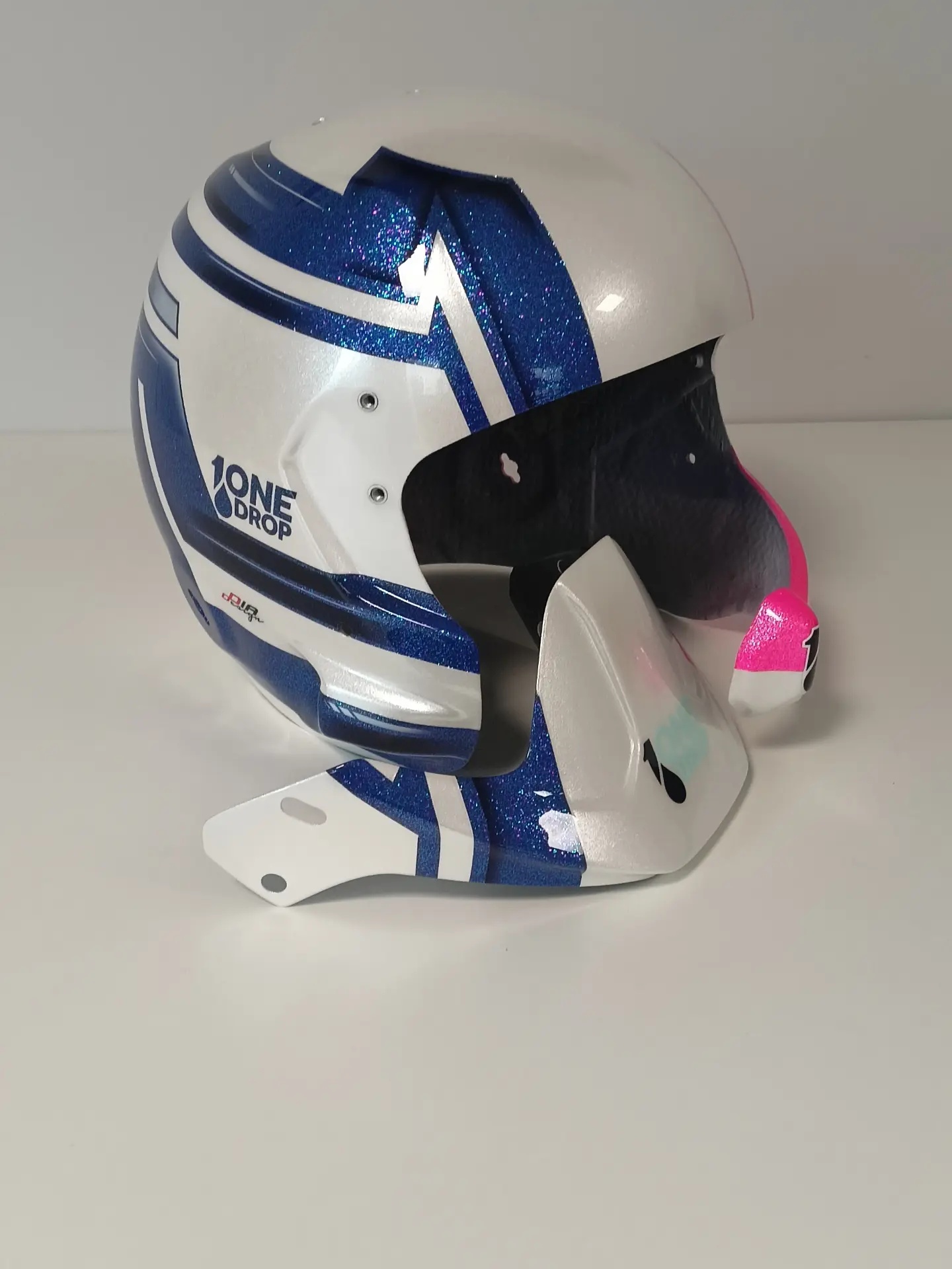 Casco Stilo WRC Filippo Marchino Blue Iris con logo One Drop