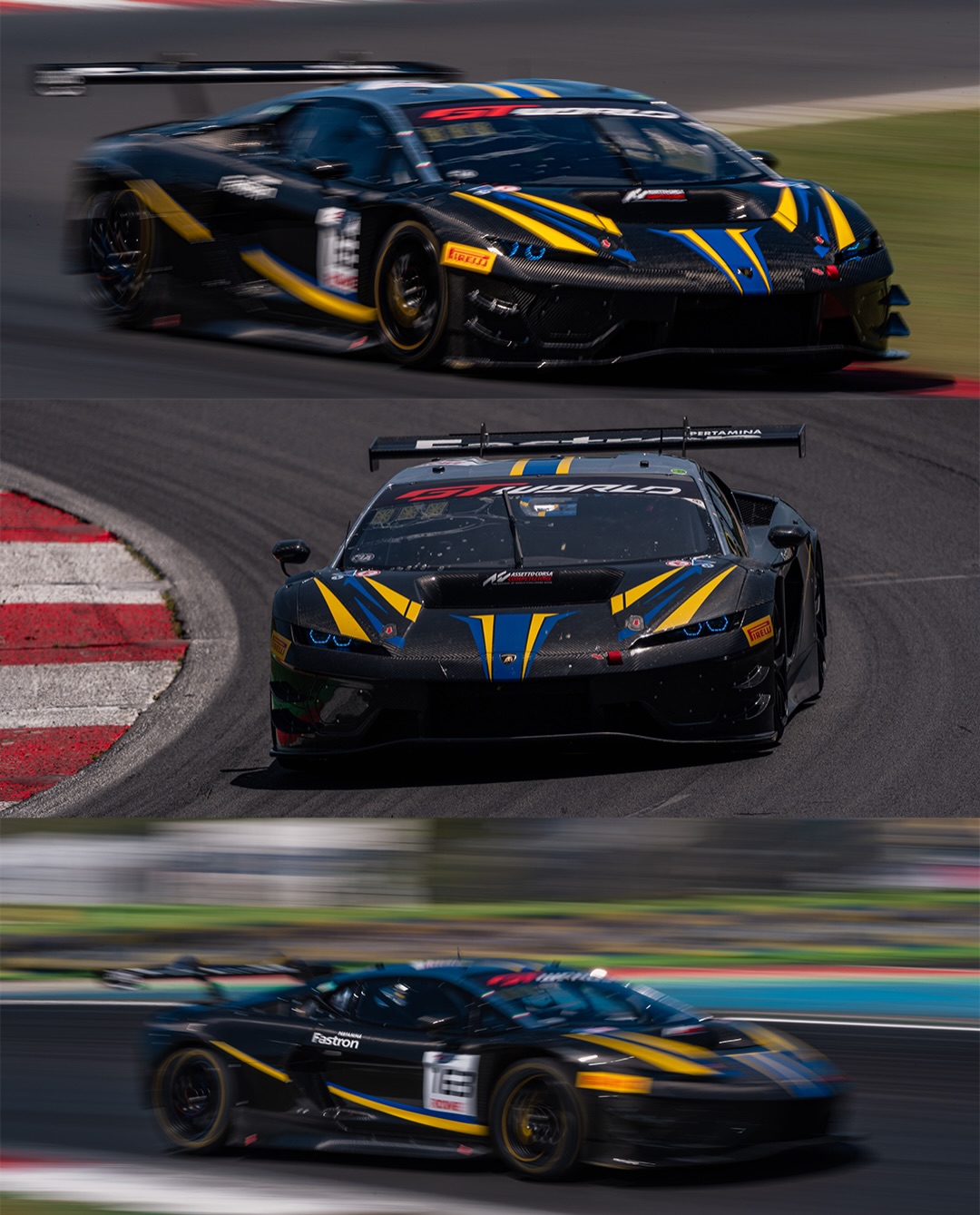 La livrea Lamborghini Temerario GT3 VSR in velocità sul circuito